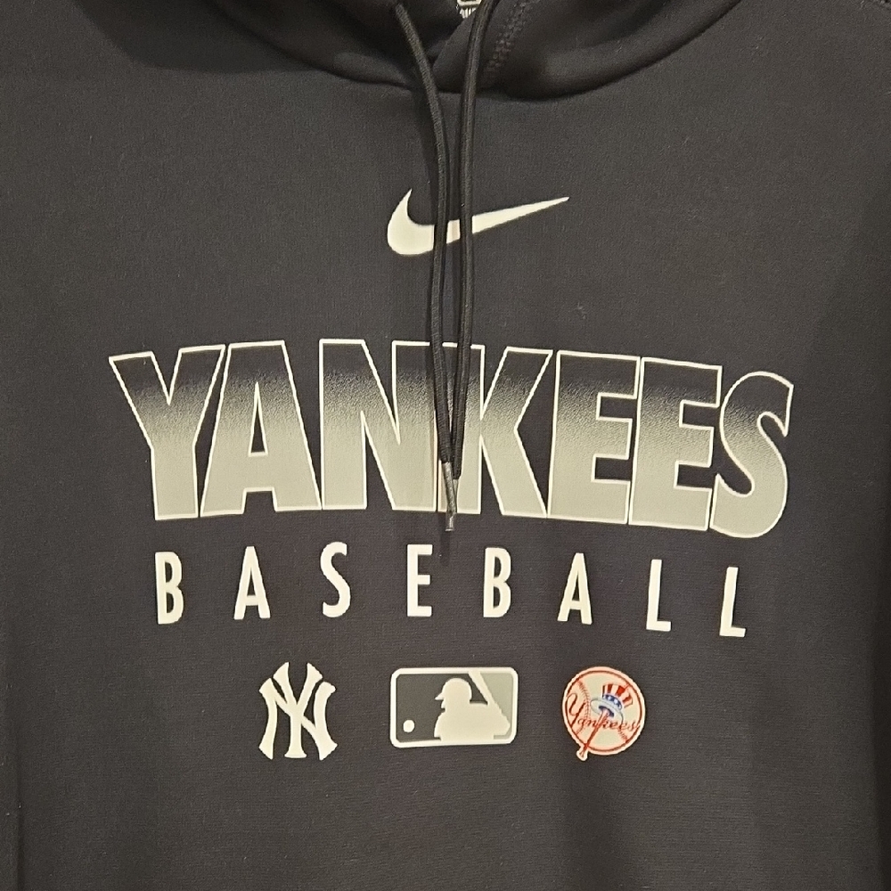 Nike New York Yankees Baseball Hoodie Black Logo Pullover Large